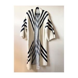 Anthropologie sweater Black/Cream 3/4 sleeve Duster Cardigan Coat